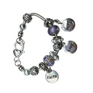 Unbranded Silver Tone & Purple Chunky Style Charm Bracelet Love Hope Hearts